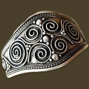Southwestern Boho Tibetan Silver Hand Crafted Adjustable Cuff Bracelet